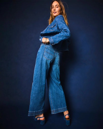 Double Stitch Wide-Leg Cropped Pants