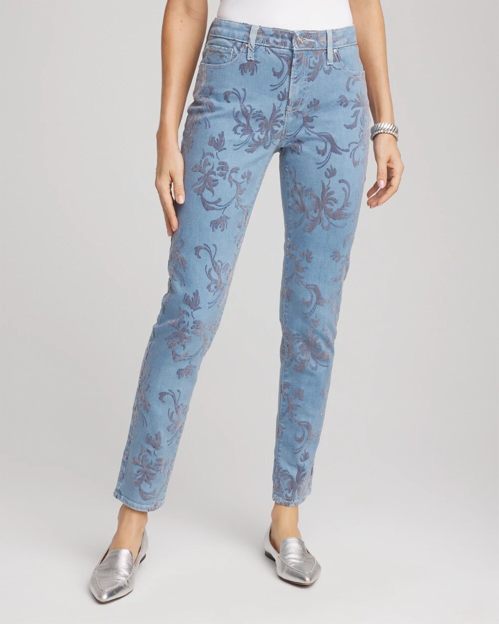 Girlfriend Slim Ankle Flocked Jeans