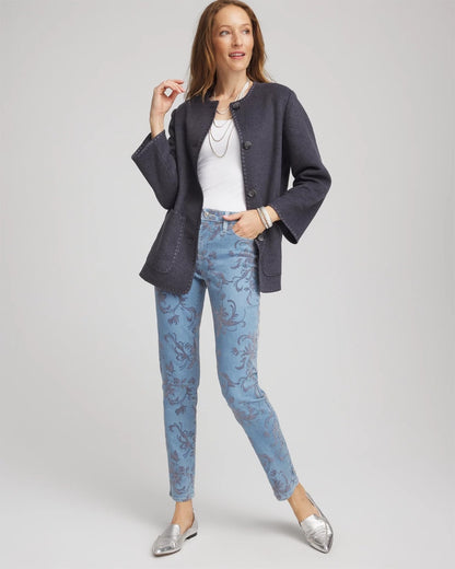 Girlfriend Slim Ankle Flocked Jeans