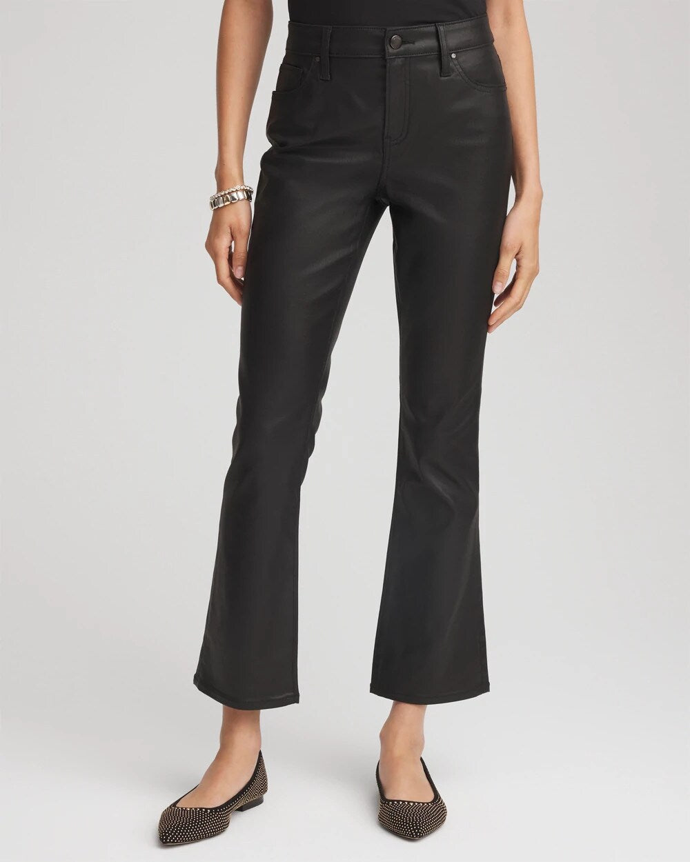 Coated Girlfriend Cropped Flared Jeans