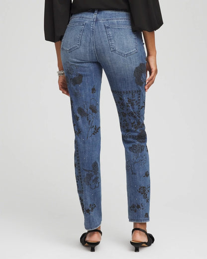 Mixed-Media Girlfriend Slim Ankle Jeans
