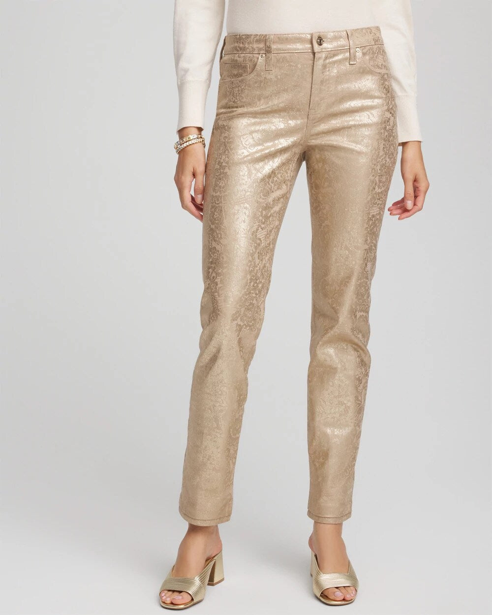 Girlfriend Slim Ankle Foiled Lace Jeans