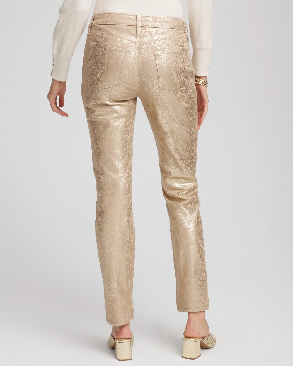 Girlfriend Slim Ankle Foiled Lace Jeans