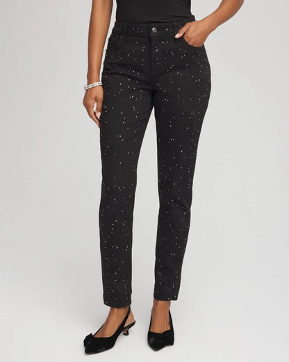 Stone Embellished Girlfriend Slim Ankle Jeans
