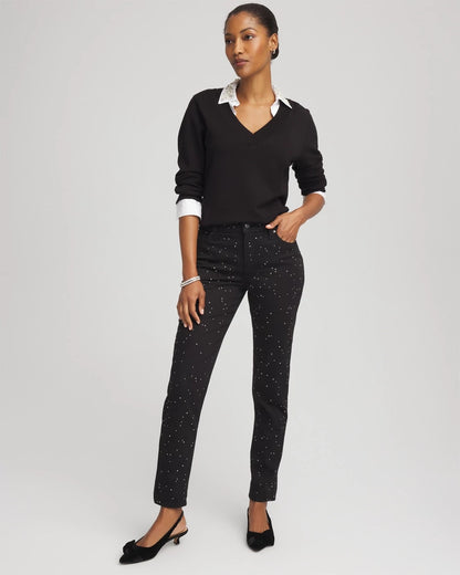 Stone Embellished Girlfriend Slim Ankle Jeans