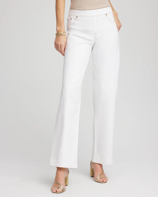 Seeded Pull-On Wide-Leg Jeans