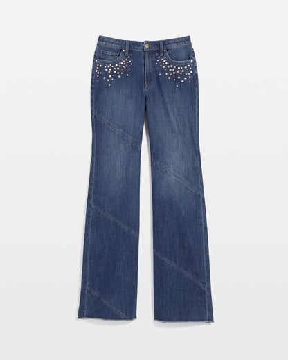 Embellished Frayed Flared-Leg Jeans
