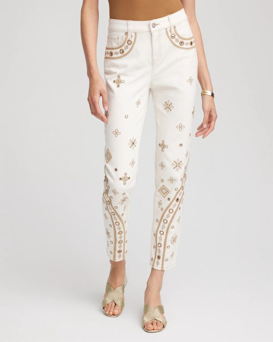 Embellished Girlfriend Slim Ankle Jeans