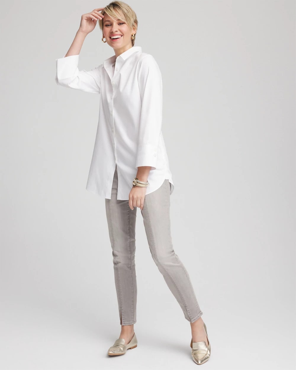Silver Pull-On Slim Ankle Jeggings