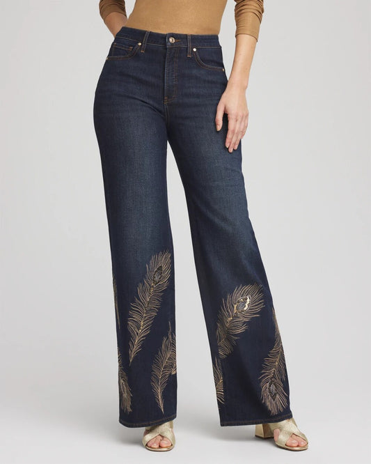 Embellished High-Rise Wide-Leg Jeans