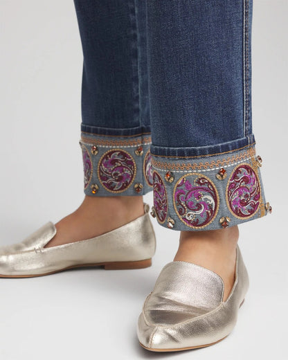 Embellished Pull-On Slim Ankle Jeggings