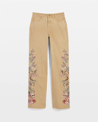 Embroidered High-Rise Wide-Leg Jeans