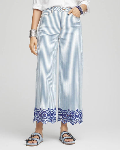 Eyelet High-Rise Wide Cropped Jeans