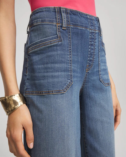Pull-On Cropped Wide-Leg Frayed Jeans