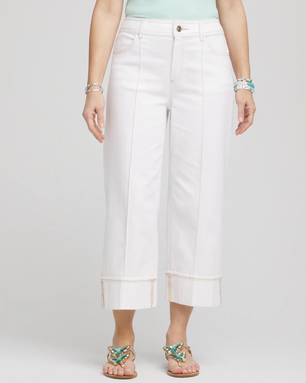 Pintuck High-Cuff Cropped Jeans