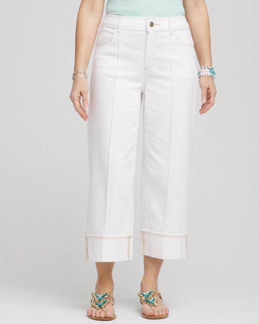 Pintuck High-Cuff Cropped Jeans