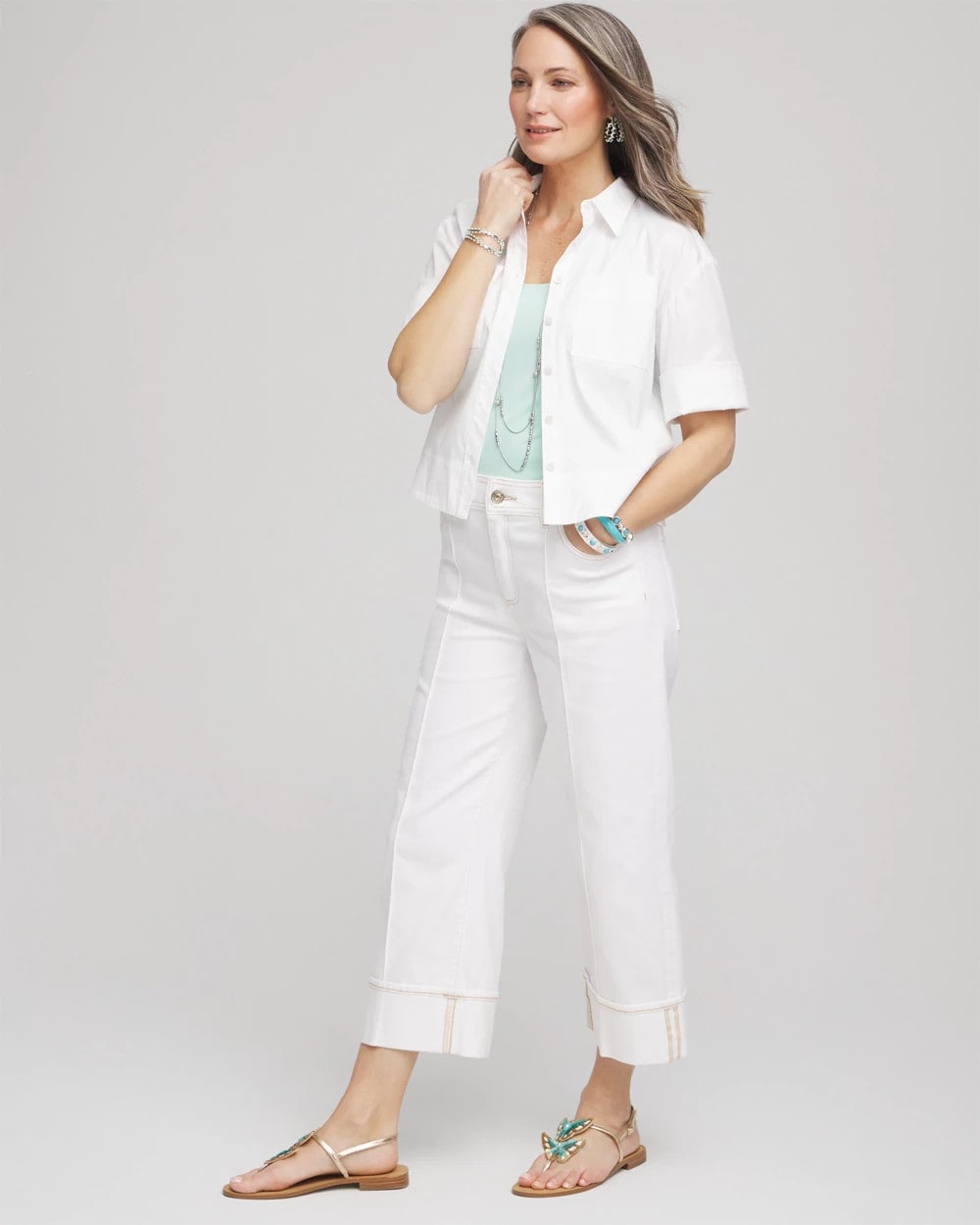 Pintuck High-Cuff Cropped Jeans