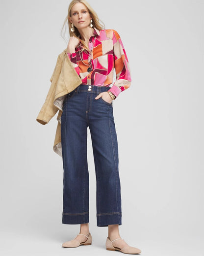 Pull-On Wide-Leg Cropped Jeans