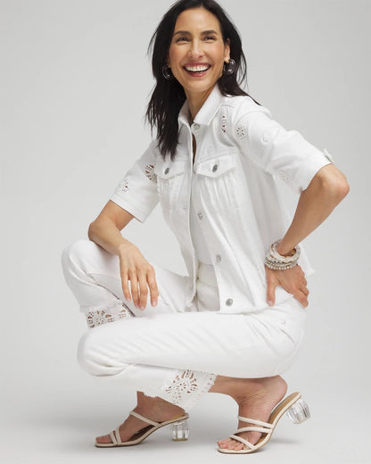 No Stain Embellished Pull-on Cropped Jeans