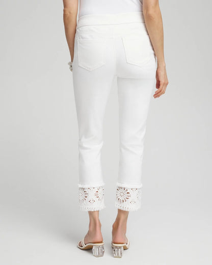No Stain Embellished Pull-on Cropped Jeans