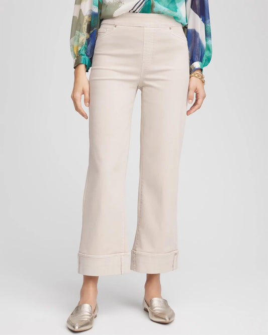 Pull-On Wide Leg Cuffed Jeans