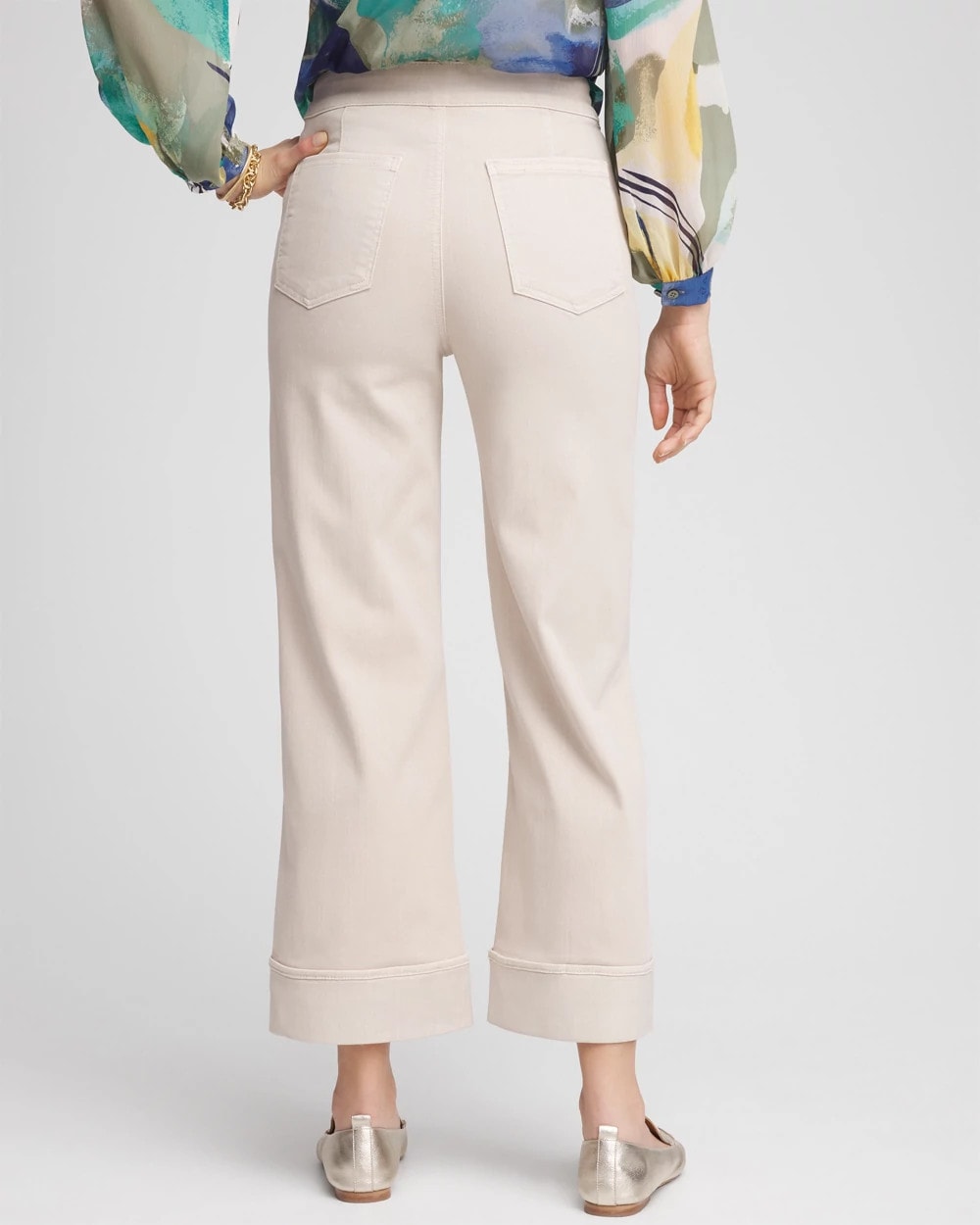 Pull-On Wide Leg Cuffed Jeans