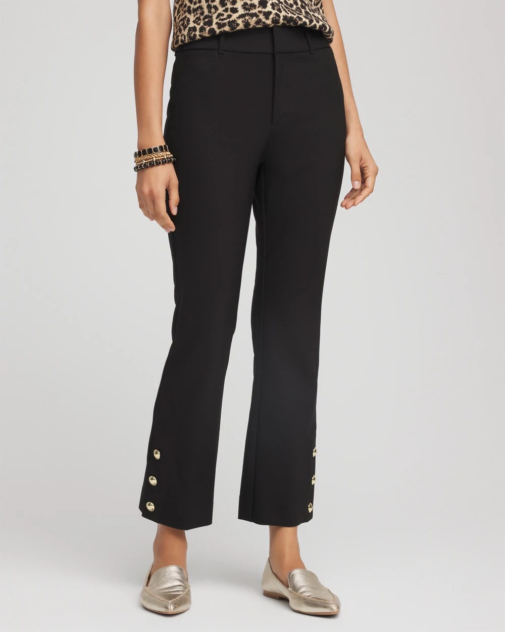 Bi-Stretch Flared Button-Hem Cropped Pants