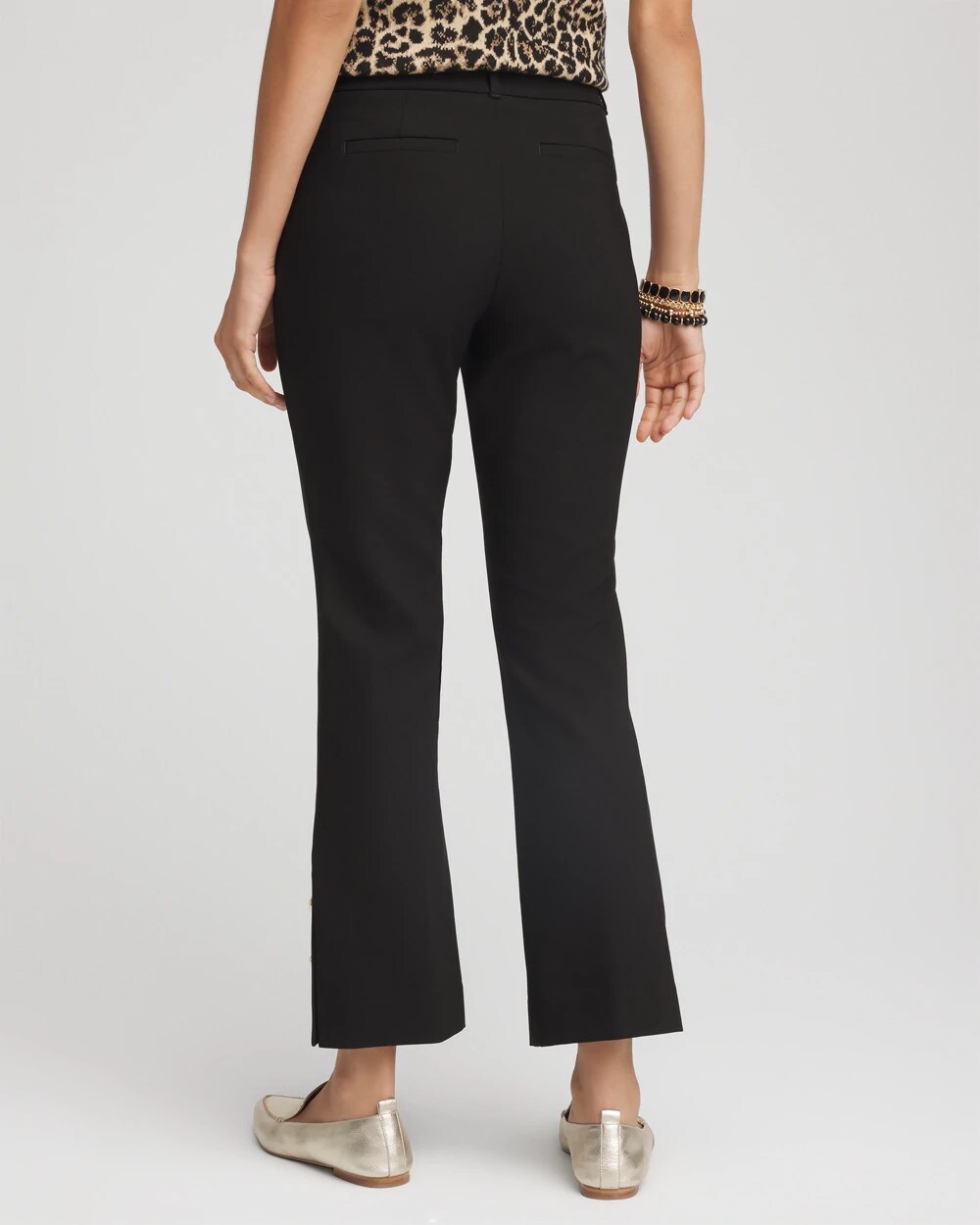 Bi-Stretch Flared Button-Hem Cropped Pants