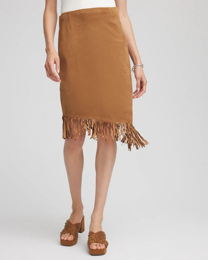 Suede Fringed Asymmetrical Skirt