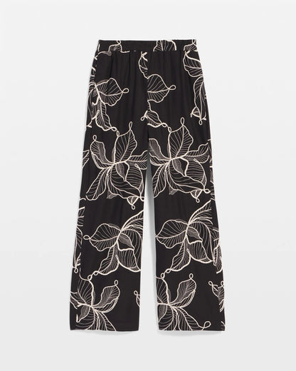 Embroidered Wide-Leg Cropped Pants