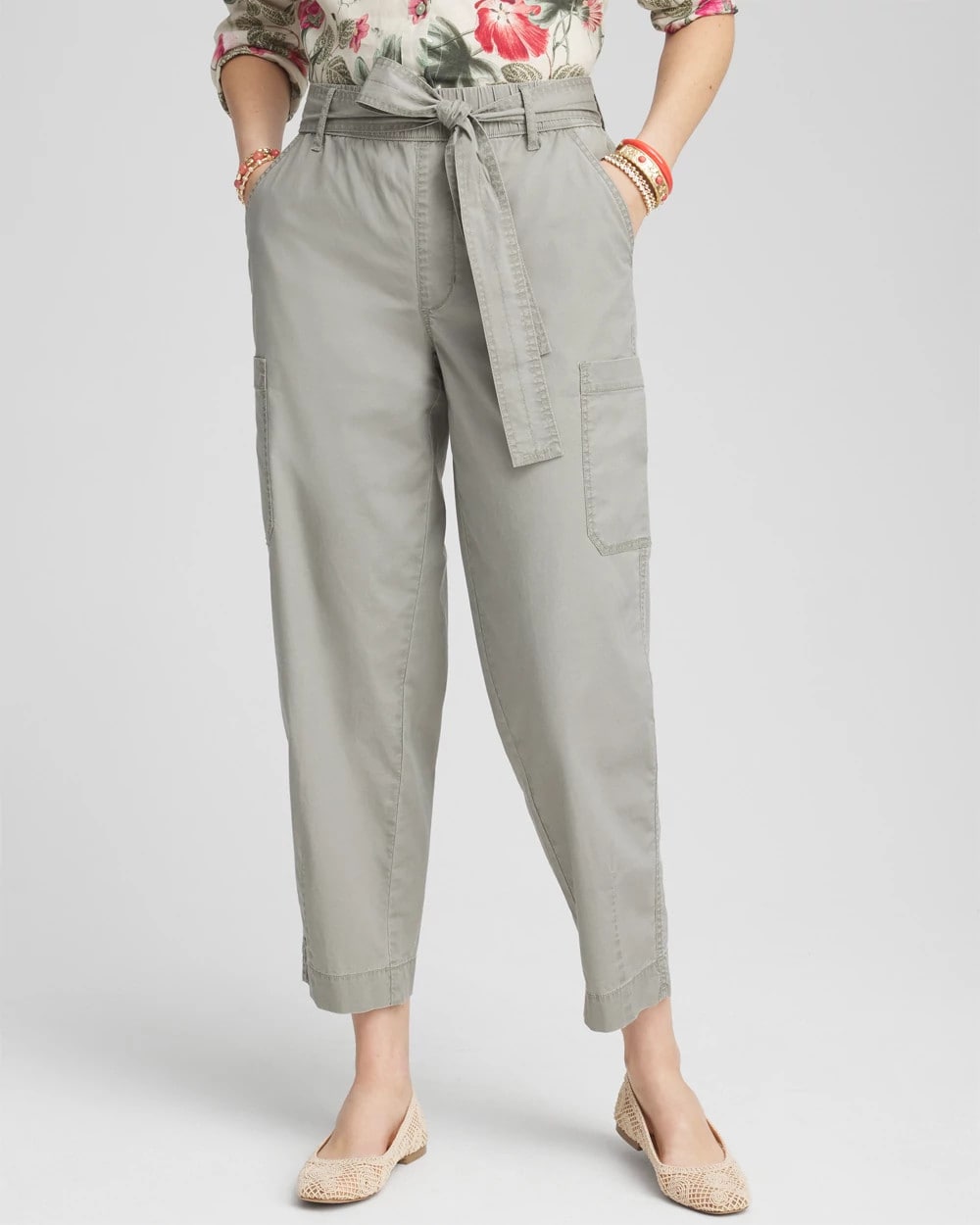 Poplin Pull-On Tapered-Leg Cropped Pants