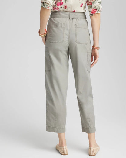 Poplin Pull-On Tapered-Leg Cropped Pants
