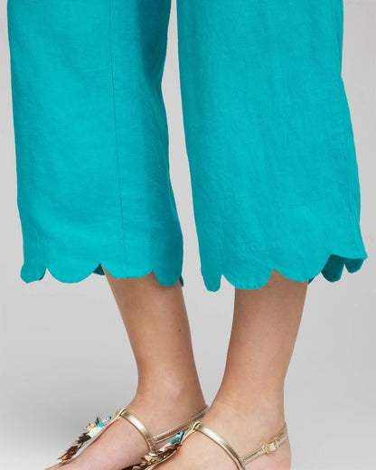 Linen Scallop Hem Crop Pants