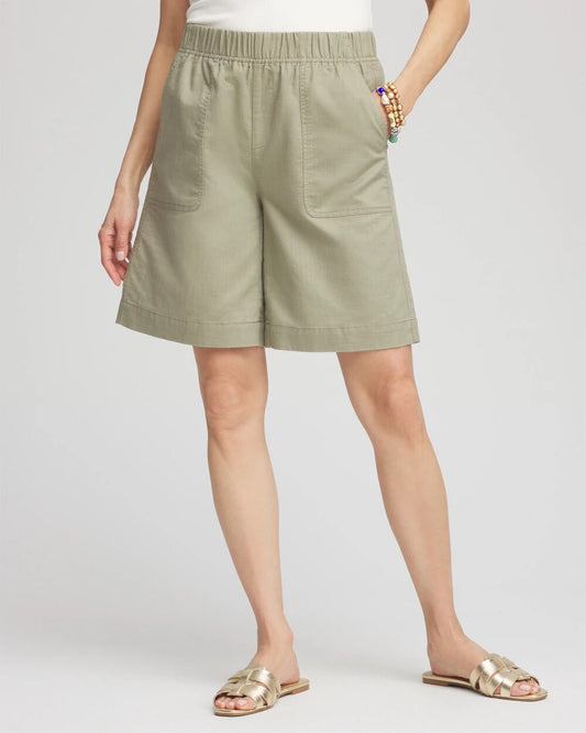 Cotton-Linen Pull-On Utility Shorts