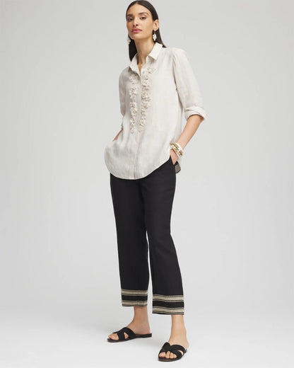 Linen Elastic Waist Cropped Pants