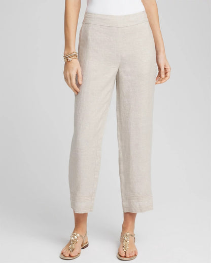 Linen Pull On Waist Cropped Pants