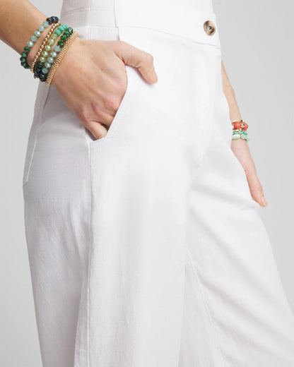 Ribbed Waist Linen Blend Straight-Leg Cropped Pants