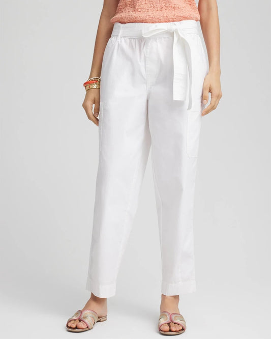 Poplin Pull-On Tapered-Leg Cropped Pants