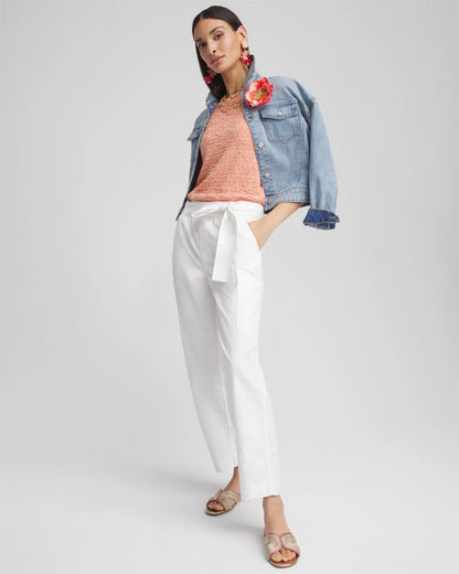 Poplin Pull-On Tapered-Leg Cropped Pants