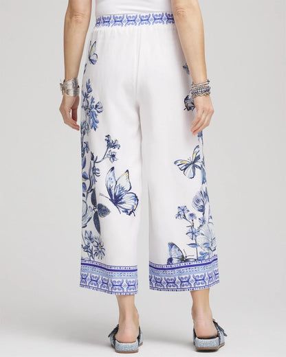 Butterfly Pull-On Linen Cropped Pants
