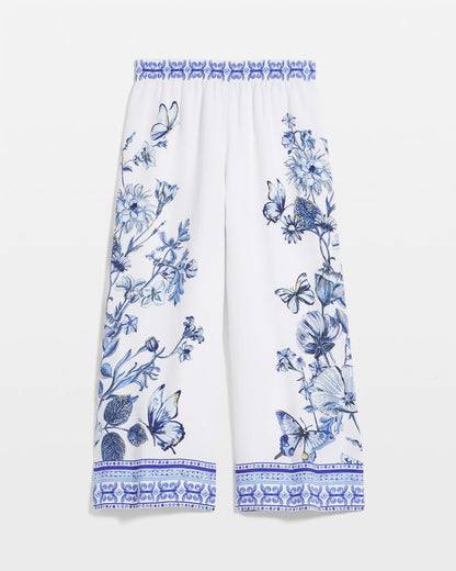 Butterfly Pull-On Linen Cropped Pants