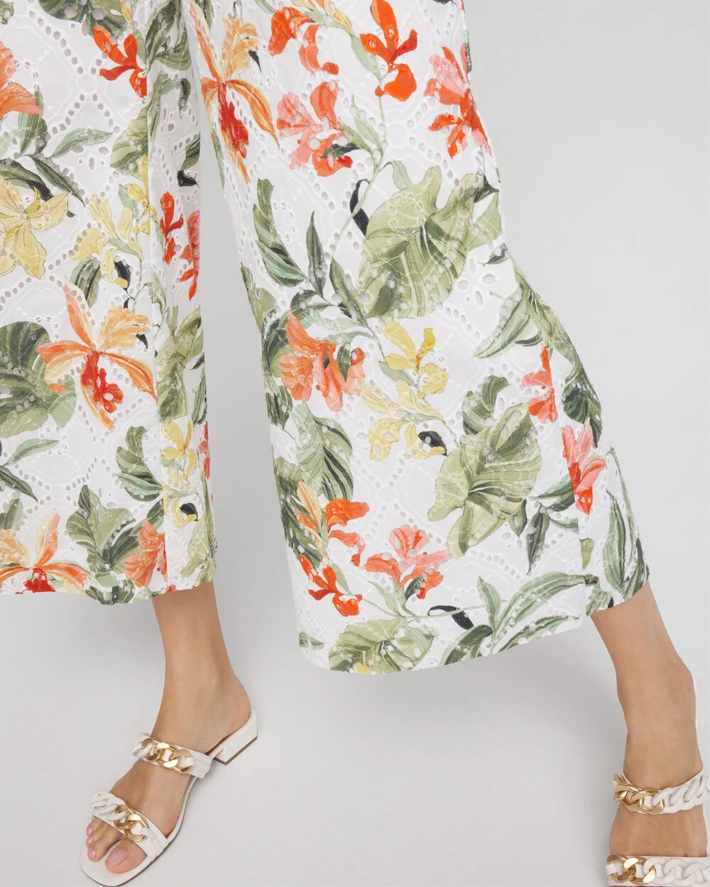 Floral Eyelet Culotte Pants