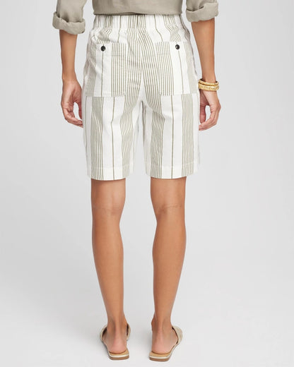 Striped Cotton-Linen Pull-On Utility Shorts