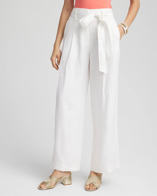 Belted Pleated Wide-Leg Linen Pants
