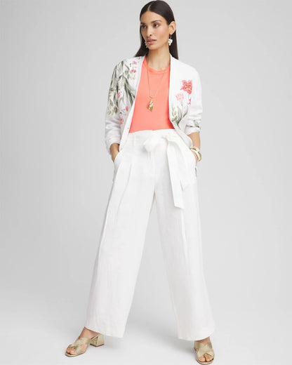 Belted Pleated Wide-Leg Linen Pants
