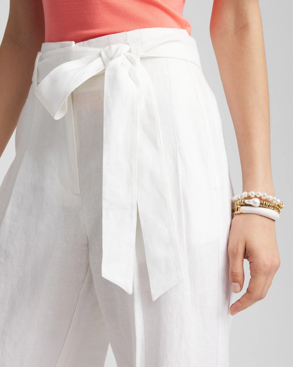 Belted Pleated Wide-Leg Linen Pants