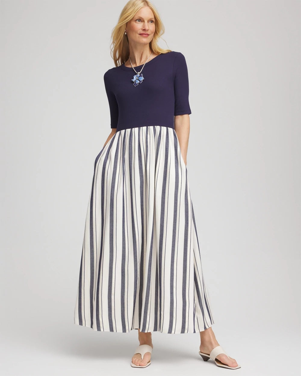 Mixed Metallic Striped Maxi Dress