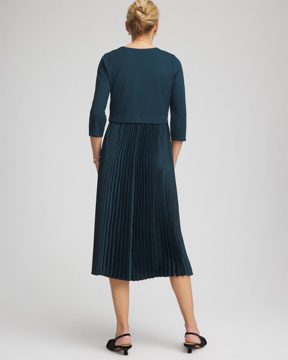 Satin-Knit Pleated Midi Dress