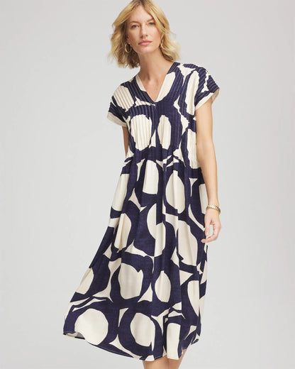 Printed Silk-Twill Popover Midi Dress