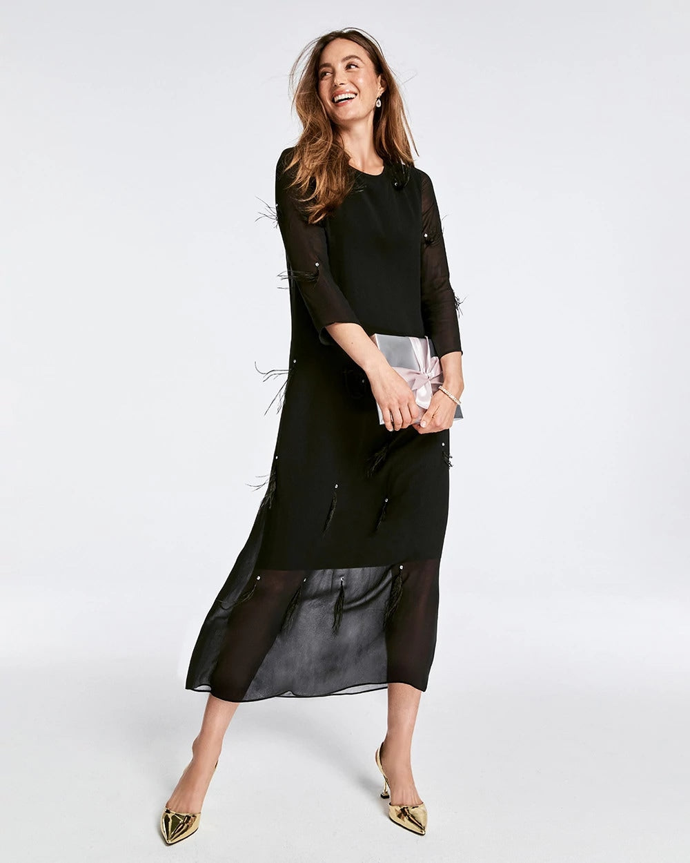 Feathered Georgette Popover Dress